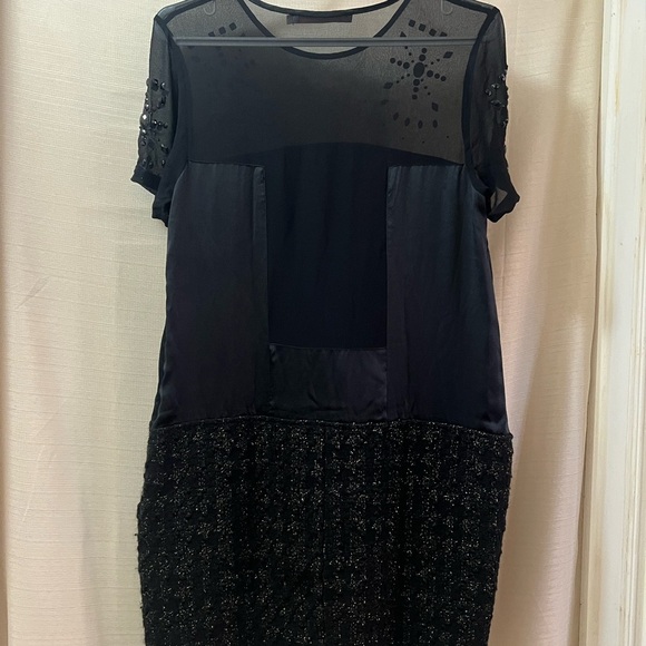 ANIMALE black 100% silk and wool dress with beaded and sheer upper size 38 - Picture 8 of 10